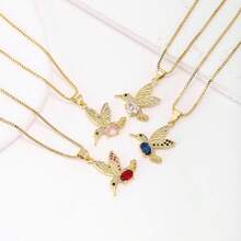 1 chiếc mặt dây chuyền hình chim ruồi bằng đồng mạ vàng 18k đính đá Zirconia nhiều màu sắc, trang sức cao cấp, thiết kế tối giản, món quà thanh lịch dành cho phụ nữ. - mặt dây chuyền vòng cổ - Xem 2