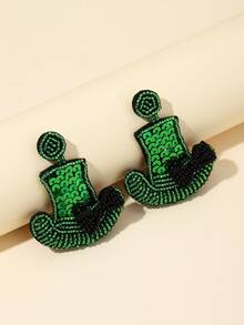 1 Pair Green Hat With Bow Tie St. Patrick's Day Sequin & Seed Bead Handmade Earrings For Women - Multicolor - View 1