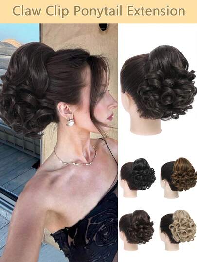 Ponytail Extension, 10inch Short Claw Clip Ponytail Extension Curly Wavy Jaw Clip On Pony Tails Hair Extension Synthetic Hairpiece For Women