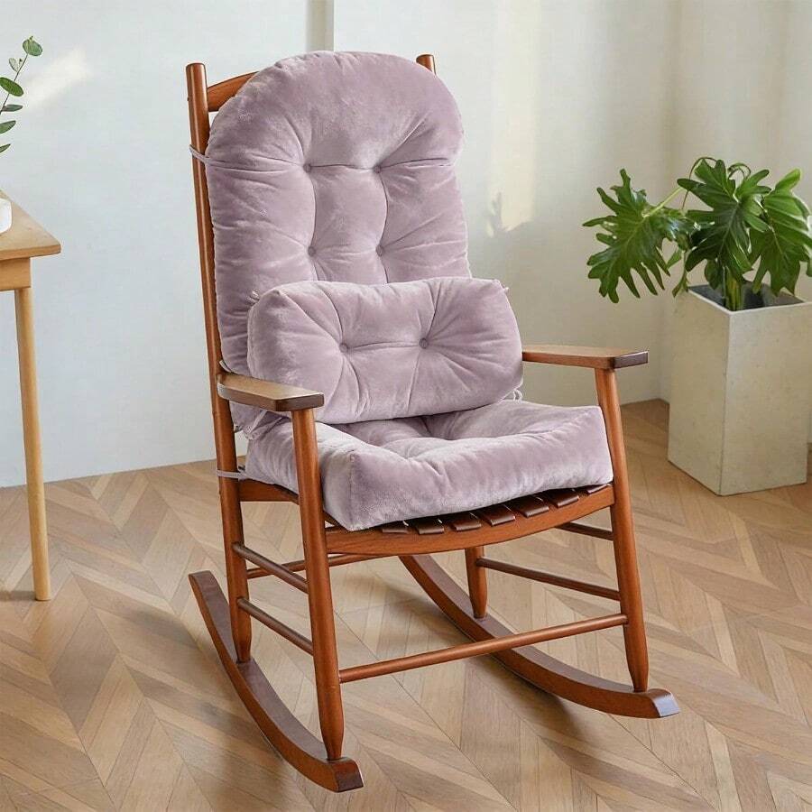 Rocking Chair Cushion Indoor Large Chair Pads Set With Ties Extra Lumbar Pillow Premium Dutch Velvet High Resilience Filler Non-Slip Bottom, Pink - Pink - View 1
