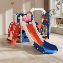 Toddler Slide And Swing Set For Toddlers Age 3-5 Baby Kids Slides With Basketball Hoop Telescope Outdoor Indoor Slide Stair Playset Playground - 紅藍 - 查看 8