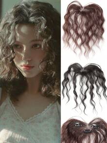 Synthesis Curly Bangs Clips In Breathable Lace Toppers For Women Curl Baby Hair Fringe Thinning Hairpieces Extension - Multicolor - View 3