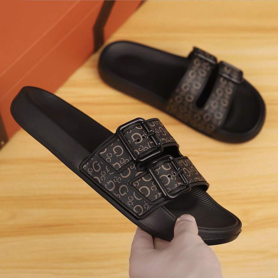 38-46码男士室内/室外拖鞋，舒适休闲鞋，轻便防滑家居拖鞋，耐穿透气男士凉鞋，户外日常穿着男士鞋，加大码，加宽版 - 棕色 - 查看 1