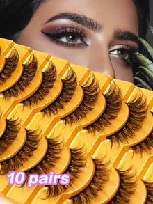 Waloshow 10 Pairs Elongated Eye Tail Criss-Cross 15mm False Eyelashes - Black - View 6