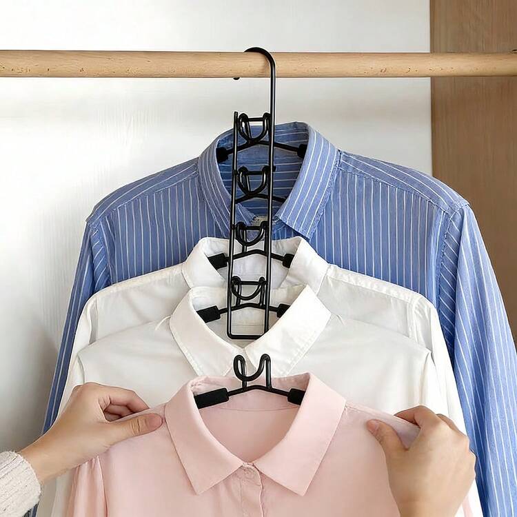 5个金属加厚节省空间衣架，5合1多层设计，带防滑泡沫垫，适用于外套、毛衣、西装和T恤。 - 彩色 - 查看 5