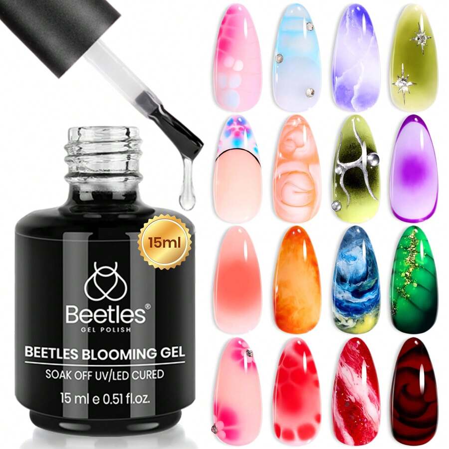 Beetles Blooming Gel 15ml Clear Uv Led Blossom Nails Gel Polish For Spreading Effect Marble Natural Stone Watercolor Floral Print Soak Off Diy Nail Art Design Manicure Gift For Women - 查看 1