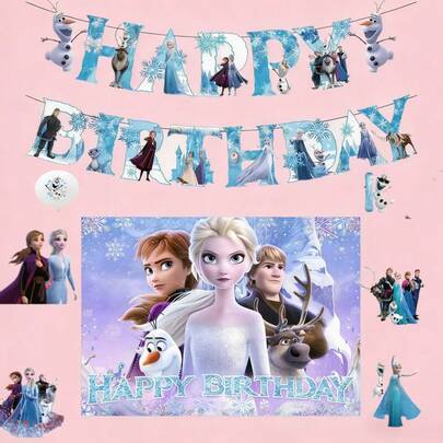 Frozen-thematische Partydekorationen Hintergrund, süße Fahnen und Hintergrundstoff Dekoration, schöne Elsa Prinzessin, verschiedene Stile erhältlich, exquisite Party Hintergrund Fahnen, niedliche Cartoon-Charakter Hintergrundstoff Dekoration