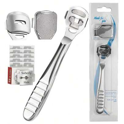 Professional Stainless Steel Foot Grater, Suitable For Calluses - Includes 10 Replacement Blades - Foot Care Callus Remover Pedicure Set