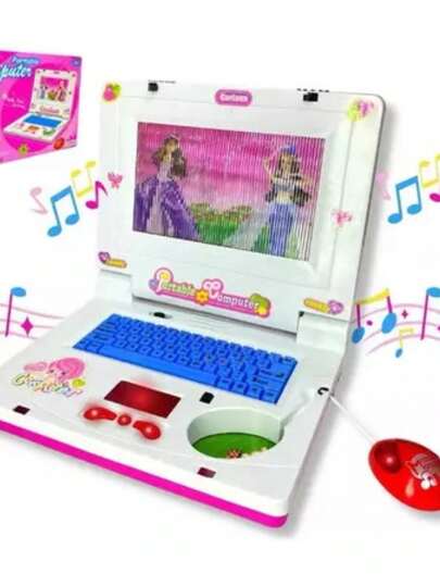 DLI Mini computador portátil musical infantil com decoração luminosa princesa