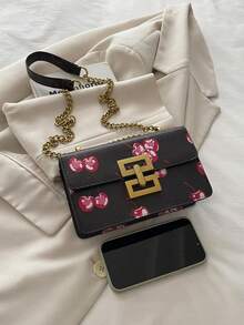 1pc Mini Fashionable Women's Sweet Cherry Pattern Shoulder Bag, Lightweight Metal Chain Crossbody Bag, Black Color, Casual Flap Square Bag, Suitable For Young Girls, Travel, Shopping, And Women's Daily Commute - Black - View 6