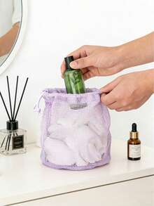 1pc Lightweight Breathable Drawstring Cosmetic Bag, Large Capacity Makeup Organizer Box, Portable Cotton Soft Towel Toiletry Travel Pouch, Multi-Functional Drainage Breathable Drawstring Bag - Multicolor - View 2