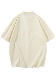 1pc Men's Outdoor Shirt, Sporty & Breathable, Soft Fabric, Single-Breasted Closure, Stand Collar, Chest Pocket, Solid Color, Regular Sleeve, Suitable For Outdoor Activities, Camping, Vacation And Casual Wear - Beige - View 3