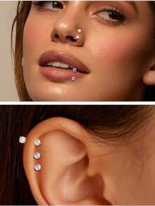 2Pcs U Shape Horseshoe Nose Ring Stainless Steel With Double Head Zirconia, Piercing Jewelry For Women Men, Septum Rings Lip Piercing Eyebrow Piercing Belly Button Piercing Gauges, Summer Festival Prom Accessories Adult Gifts - Multicolor - View 2
