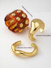 3件套金色铁艺粗手镯套装，超大号轮形手镯，女士臂环，复古风格首饰 - 彩色 - 查看 3