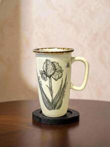 Cirelle 1 pieza Taza de cerámica vintage con estampado floral, taza de postre o queso de estilo vintage francés de lados altos, material de cerámica, estampado floral vintage, gran capacidad para capuchino, postre, jugo, uso casual, té de la tarde, oficina - Multicolor - Ver 11