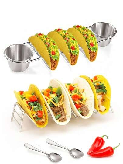 1个不锈钢玉米饼架，Cyrank玉米饼架，酱料杯玉米饼托盘，2个玉米饼架，不锈钢玉米饼壳架，多格玉米饼架，墨西哥煎饼架玉米卷夹钳工具，三明治架桌面收纳架。