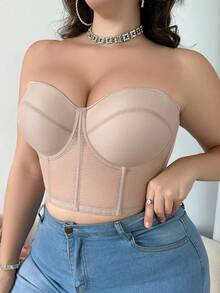 mimilemon Plus Size Women Lace Bra With Removable Shoulder Strap, Comfortable Non-Slip Underwear - Beige - View 3