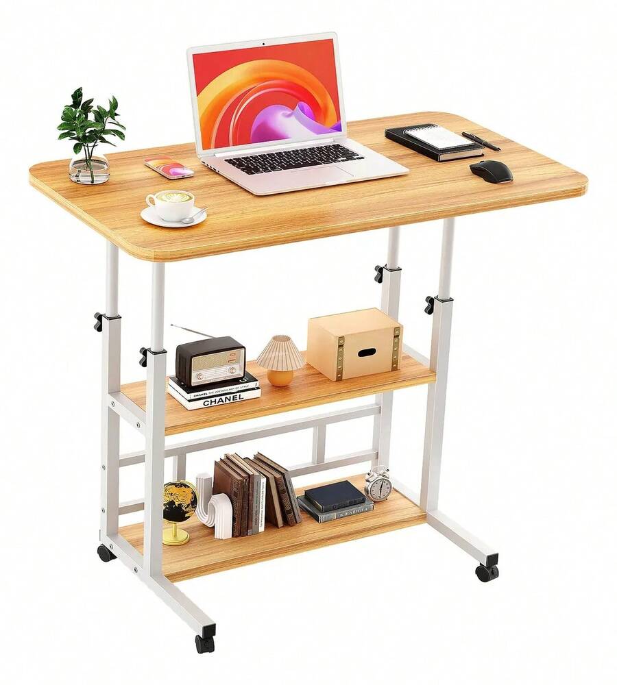Escritorio Elevable con Ruedas y 3 Niveles, Mesa Auxiliar Ajustable para Laptop 60*40cm - Mostaza Amarilla - Ver 1