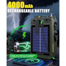 Radio de Emergencia para manivela - 4000 mAh/14800 mWh Am/FM/WB/SW/NOAA con Bluetooth Linterna Alarma SOS Alimentado por USB manivela y energía Solar para Camping Emergencia - gris - Ver 6