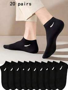 10双/20双装男女通用黑色休闲运动短袜，四季皆宜的简约袜子 - 黑色 - 查看 4