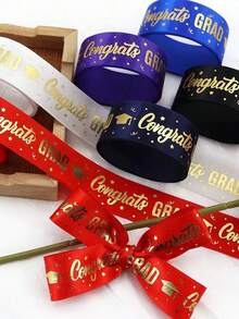 1/5条毕业纪念丝带，总长度24.6码，1英寸宽，金色烫印，涤纶罗纹工艺丝带，毕业季丝带，适用于礼品包装、毕业花环、毕业礼物等。 - 多色 - 查看 6