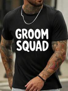 Camiseta Gráfica para Hombre; Groom; Mezcla de Algodón. Camiseta casual de verano con estampado llamativo de ;GROOMS;. Corte Regular. Tejido de punto microelástico. Perfecto para Deportes; Ropa Casual. Camiseta Deportiva, Ropa Casual de Moda, Camiseta de Mezcla de Algodón. Camiseta del Grupo del Novio - Negro - Ver 1