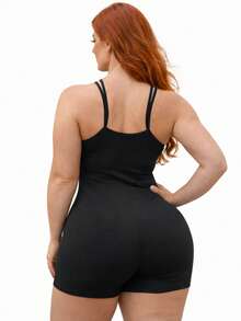 Plus Size Fitness Jumpsuit (G1 To G4) - Super Elastane, Thick Fabric, Gym Wear, Unbranded, Shaping, Non-See-Through - 黑色 - 查看 2
