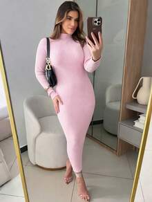Anastacia Women's Ribbed Long Sleeve Dress In Modal Yarn - 淺粉色 - 查看 1