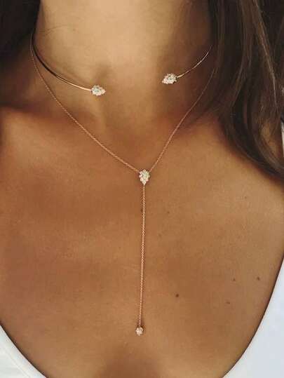 2pcs/Set Minimalist Crystal Leaf Pendant Necklace, Fashionable Double-Layer Choker Necklace, Versatile Jewelry Set For Wedding, Party & Daily Wear