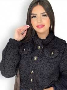 Women's Plush Teddy Coat, Warm And Soft, For Winter - 黑色 - 查看 2