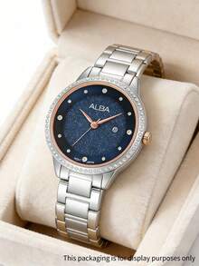 精工女士石英水晶玻璃表盘休闲腕表，50米防水，时尚型号AH7W20X1/AH7W27X1/AH7W29X1/AH7W31X1 - 藍色 - 查看 2