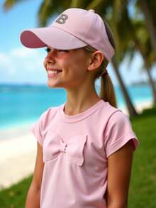 1 PC A-Z Letters High Ponytail Baseball Cap For Girls - Breathable Quick Dry Hot Hat With Large Opening, Sun Protection,No Crease Sports Cap For Teens - Pink - View 2