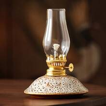 1pc Ceramic Kiln-Fired Glaze Oil Lamp With Lampshade, Adjustable Wick Camping Fuel Lamp, Indoor Ceramic Oil Lamp Candle Holder, Kerosene Lamp With Wick, Oil Lamp/Hurricane Lamp With Flame Control Knob - 1PC - View 12