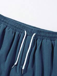 男士灯芯绒休闲短裤，百搭及膝裤 - 藏蓝色 - 查看 5