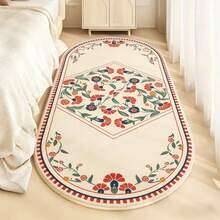 1 pezzo Tappeto floreale pastorale, tappeto morbido e lavabile in finta lana, tappeto ovale retrò da comodino, stile minimalista, adatto per camera da letto, interno, soggiorno, ufficio, decorazione per la casa, decorazione per le vacanze - Multicolore - Visualizzare 1