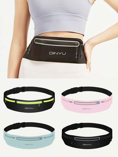 男女通用轻便反光腰包 - 3 个口袋，可调节隐形健身腰带，适合夜跑、晨跑、徒步、健身，耐用男女通用设计，运动配件，时尚运动外观，拉链安全扣