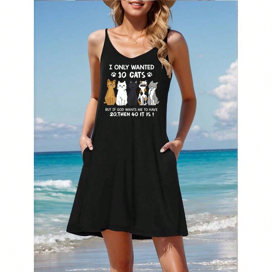 10 Cats Desired, 20 Given Embracing The Unexpected! Summer Dresses For Women Casual Sundress Beach Pocket Loose