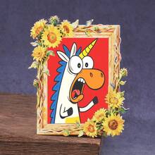 1pc Wooden Photo Frame Fridge Magnet, Screaming Unicorn Pattern, Suitable For Home, Office, Study Room Fridge Decor - Fridge Magnet! - one-size - View 1