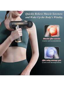 LCD Fascia Gun - 1200mAh USB Rechargeable Upgraded Faica Gun - Muscle Relaxation Massager Instrument With 4 Massage Heads & 6 Speeds, Touch Buttons. Suitable For Office Workers To Use While Sitting For Long Periods, For Athletes And Bodybuilders To Use For Relaxation After Exercise Training. - màu đen - Xem 6