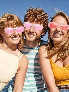8pcs Fashion Square Frame Party Glasses, Versatile Square Frame Suitable For Beach & Summer, Stylish Pink Oval Small Frame, Suitable For Beach, Party, Photography And Casual Elegant Daily Wear, Women's Minimalist Modern Neutral Street Style - Pink Glasses - View 9
