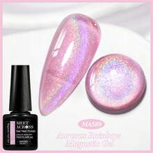 MEET ACROSS 1瓶7毫升彩虹全息猫眼凝胶指甲油，闪亮激光猫眼凝胶指甲油，半永久可卸UV凝胶指甲油，适合夏季美甲、美甲沙龙和DIY居家美甲 - 彩色 - 查看 5