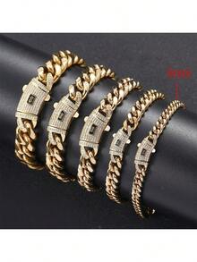 6mm Stainless Steel Necklace & Bracelet Set, 14K Gold Plated Cubic Zirconia Clasp, Holiday Gift - Style 1 - View 1