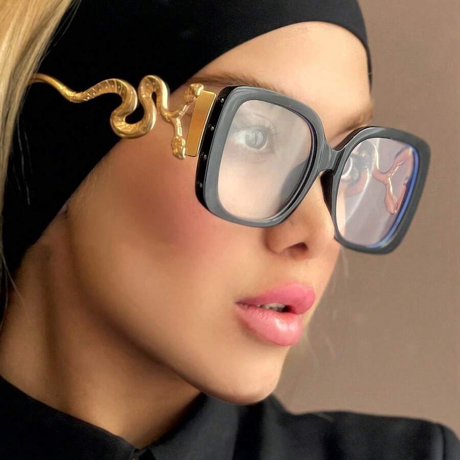 2026 New Square Snake Frame Clear Lens Glasses, Retro Party Eyeglasses For Women - Multicolor - View 1