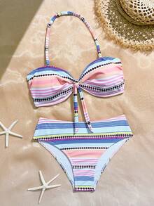 Women's Colorful Sexy Halter Neck Bikini Set, Beach Swimwear For Holiday Vacation Summer - Color - View 1