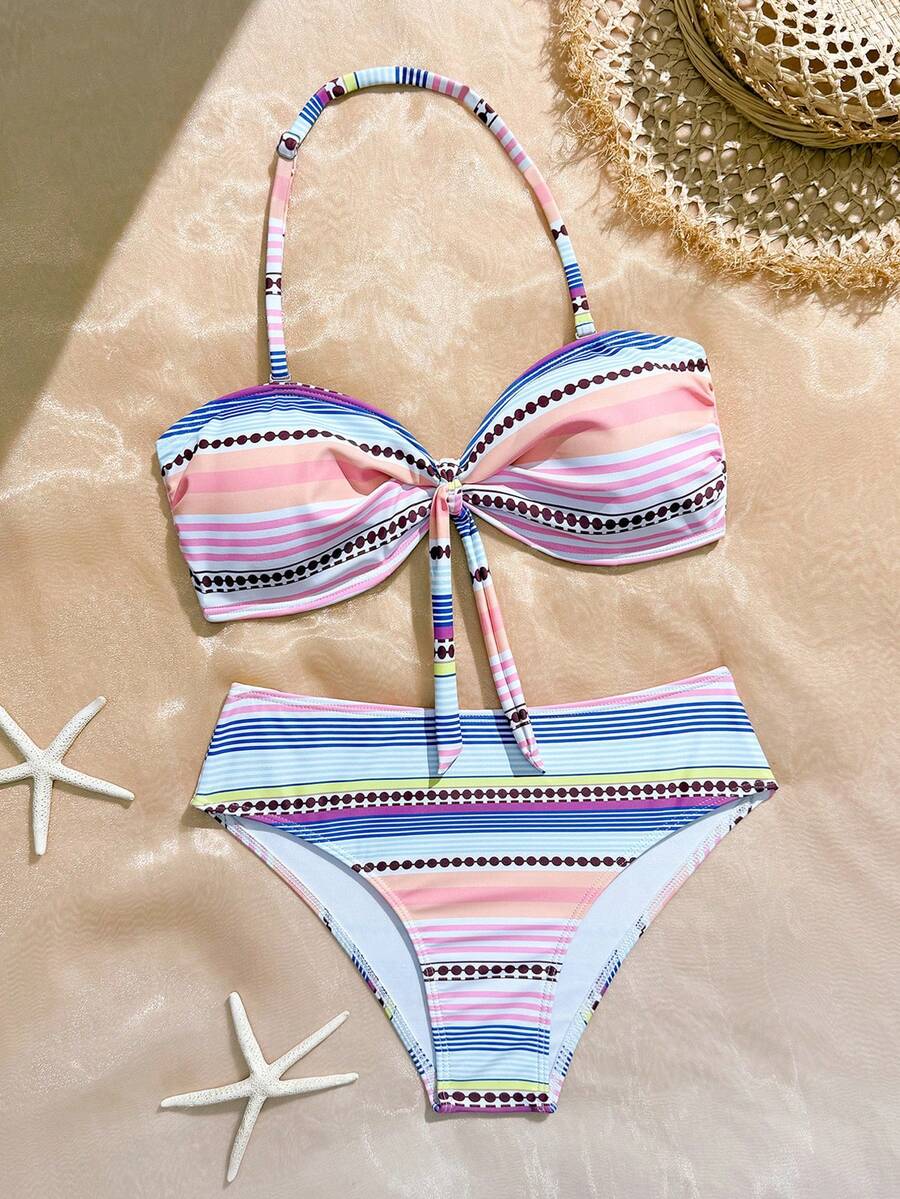 Women's Colorful Sexy Halter Neck Bikini Set, Beach Swimwear For Holiday Vacation Summer - Color - View 1