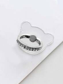 1pc Transparent Rhinestone Bear Head Phone Grip Holder, Creative Slouchy Watching TV Finger Ring Stand - Multicolor - View 2