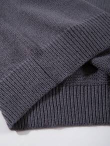 Men's New Casual Loose Solid Color Ribbed English Letter Korean Style Commuting Versatile Zip-Up Half-Turtleneck Long Sleeve Knit Cardigan Sweater, Autumn/Winter - Grey - View 4