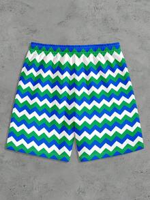 男士抽绳腰带波浪印花休闲沙滩短裤 - 彩色 - 查看 5