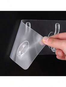 1pc No Drill 6-Hook Rail Adhesive Wall Hanger, Damage-Free Coat Rack - Clear - View 6
