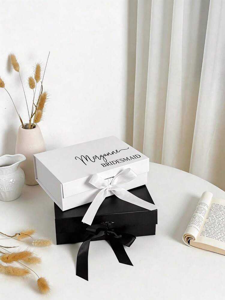 1pc White/Pink/Black/Red Magnetic Gift Box, Customizable Ribbon, Personalized Bride Request Gift Box Suitable For Wedding, Proposal, Bridal Shower, Customized Bride Name Gift Box, Will You Be My Bridesmaid Gift Box, Blank Wedding Gift Box, Personalized Gift, Customized Bridesmaid Name Gift Box - Multicolor - View 6